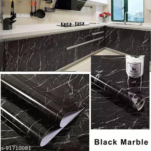 pack of 2 sheets  Self Adhesive Black & White Marble Sheet for Kitchen | Anti Oil & Heat Resistant
